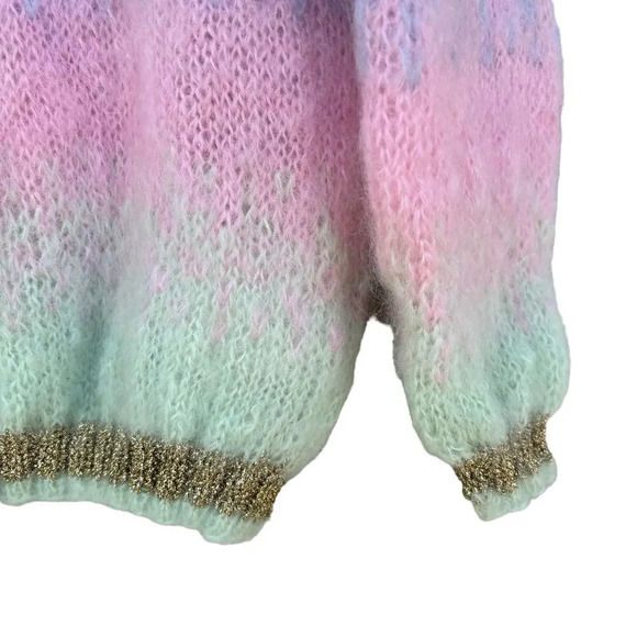 NWT Rose Carmine Tie & Dye Pullover Sweater Striped Kid Mohair w Lurex Size S/M - Picture 7 of 10